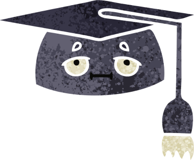 Bir insanın çizdiği mezuniyet şapkasının retro çizim tarzı karikatürü.