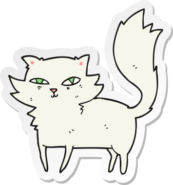 Bir insan tarafından çizilmiş çizgi film kedisinin çıkartması.