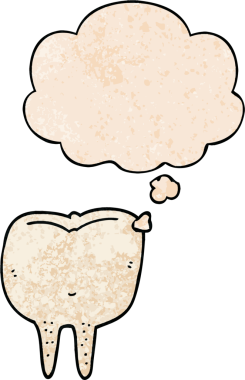 Bir insan tarafından çizilmiş grunge desenli düşünce baloncuklu çizgi film dişleri.