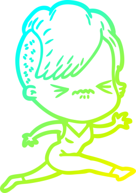 Bir çizgi film karakteri çizen soğuk gradyan, bir insan tarafından çizilmiş hippi bir kız.