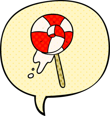 bir insan tarafından çizilmiş çizgi roman tarzında konuşma balonu olan geleneksel bir lolipop.