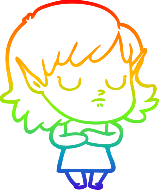 Gökkuşağı gradyan çizgi çizimi bir insan tarafından çizilmiş bir elf kızı