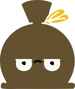 Bir insan tarafından çizilmiş bir çuvalın düz renkli retro karikatürü