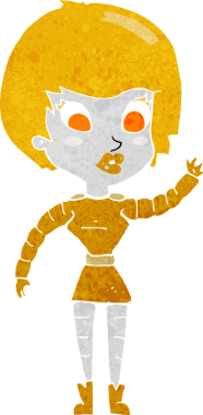 Bir insan tarafından çizilmiş robot kadın.