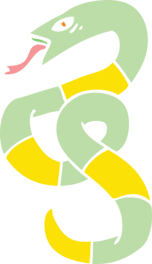 Bir insan tarafından çizilmiş düz renkli çizgi film yılanı.