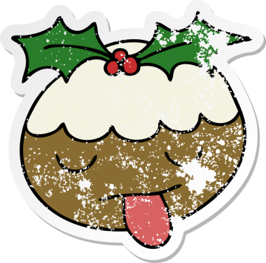 Bir insan tarafından çizilmiş garip bir el çizimi Noel pudinginin sıkıntılı çıkartması.