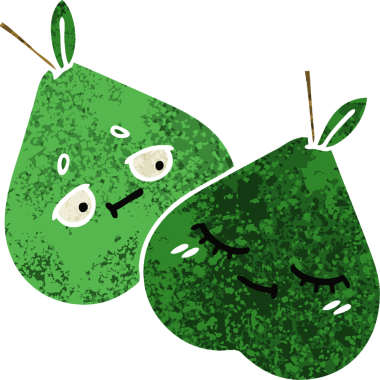 Bir insan tarafından çizilmiş armutun retro çizim tarzı karikatürü