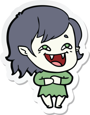 Bir insan tarafından çizilmiş, gülen vampir bir kızın çıkartması.