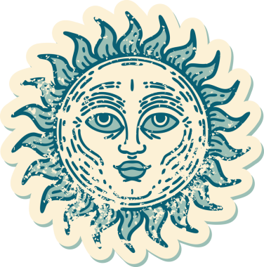 Bir insanın çizdiği yüzü olan bir güneşin sembolik dövmesi.