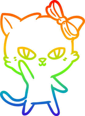 Gökkuşağı gradyan çizgisi bir insan tarafından çizilmiş şirin bir çizgi kedi çizimi