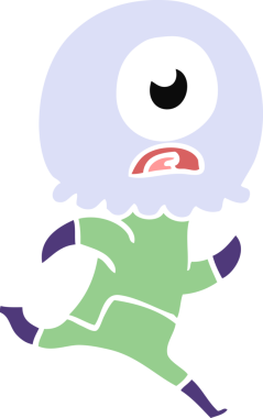 Düz renkli çizgi film Tepegöz, bir insan tarafından çizilen uzaylı uzay adamı.