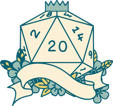 Retro Dövme Biçimi Doğal 20 D20 zar bir insan tarafından çizildi