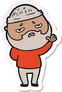 Bir insan tarafından çizilmiş sakallı endişeli bir karikatür çıkartması.