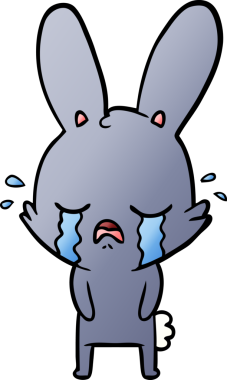 Bir insan tarafından çizilmiş şirin çizgi film tavşanı ağlıyor.