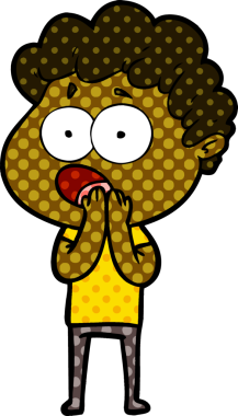 Bir insan tarafından çizilmiş bir karikatür adamı şaşkınlıkla nefes nefese kaldı.