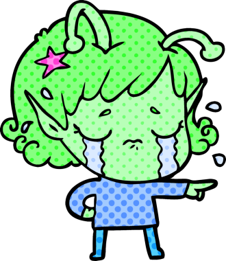 Bir insan tarafından çizilmiş ağlayan uzaylı kız çizgi filmi.