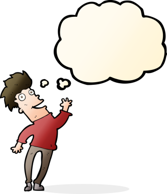 Bir insan tarafından çizilmiş düşünce balonlu mutlu adam çizgi filmi.