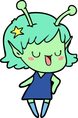 Mutlu uzaylı kız çizgi filmi bir insan tarafından çizilmiş.