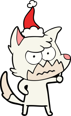 Bir insan tarafından çizilmiş Noel Baba şapkası takan rahatsız bir tilkinin el çizimi.