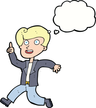 Düşünce baloncuğu insan tarafından çizilmiş harika bir fikri olan çizgi film adamı.