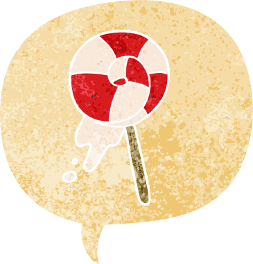 grunge 'da konuşma baloncuğu olan çizgi film lolipopu bir insan tarafından çizilmiş tedirgin geçmiş dokuma tarzı