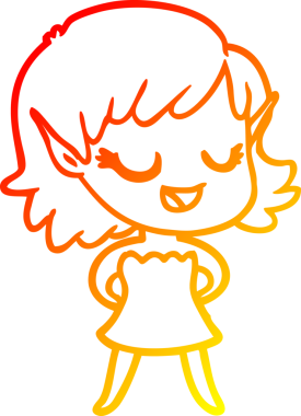 Bir insan tarafından çizilmiş mutlu bir elf kızı çizimi.