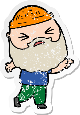 Bir insan tarafından çizilmiş sakallı bir çizgi film karakterinin sıkıntılı çıkartması.