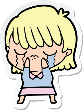 Bir insan tarafından çizilmiş, ağlayan bir karikatür kadının çıkartması.