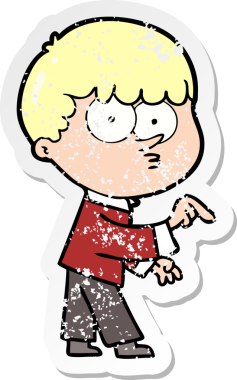 Bir insan tarafından çizilmiş, sıkıntılı bir çizgi film çıkartması.