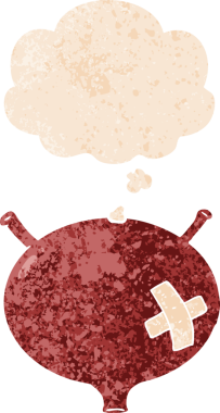 Düşünce baloncuklu karikatür mesanesi bir insan tarafından çizilmiş dertli retro desenli.