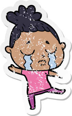 Bir insan tarafından çizilmiş, ağlayan bir karikatür çıkartması.