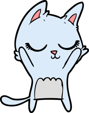 Bir insan tarafından çizilmiş sakin çizgi film kedisi.