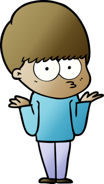 Kafası karışmış çizgi film çocuğu bir insan tarafından çizilmiş omuzlarını silkiyor.