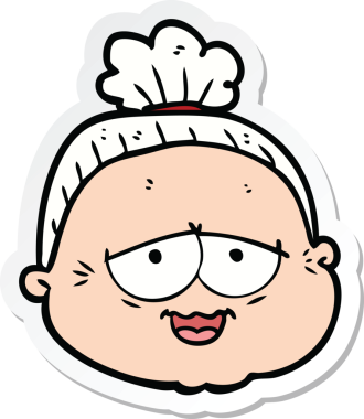 Bir insan tarafından çizilmiş yaşlı bir kadının çıkartması.