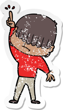 Bir insan tarafından çizilmiş dağınık saçlı bir çizgi film çocuğunun sıkıntılı çıkartması.