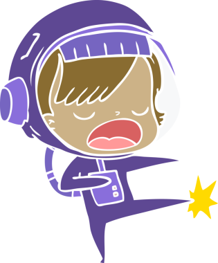 Düz renkli çizgi film astronot kadın bir insan tarafından çizilmiş.