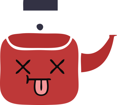 Bir insan tarafından çizilmiş bir çaydanlığın düz renkli retro karikatürü