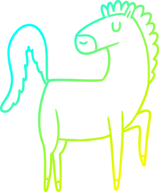 Bir insan tarafından çizilmiş mutlu çizgi film atının soğuk gradyan çizimi