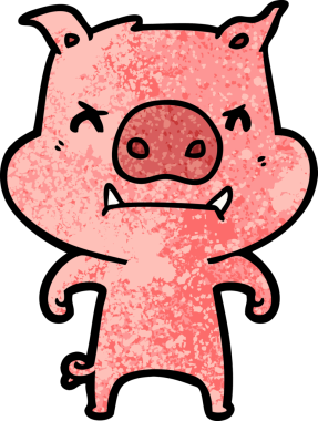 Bir insan tarafından çizilmiş kızgın çizgi film domuzu.