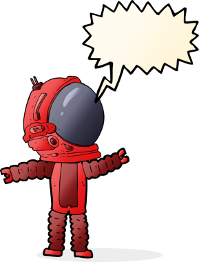 Bir insan tarafından çizilmiş konuşma balonu olan bir astronot.