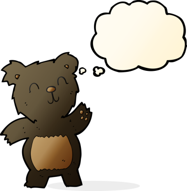 Bir insan tarafından çizilmiş düşünce baloncuklu kara ayı.