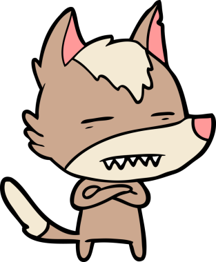 Bir insan tarafından çizilen dişleri gösteren bir kurt çizgi filmi.