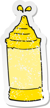 Bir insan tarafından çizilmiş hardal şişesinin retro sıkıntılı yapıştırması.