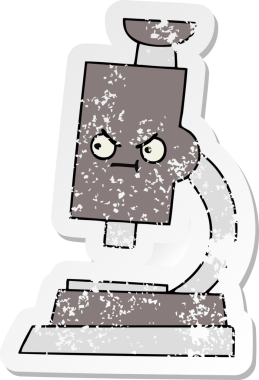 Bir insan tarafından çizilmiş sevimli bir mikroskobun sıkıntılı çıkartması.