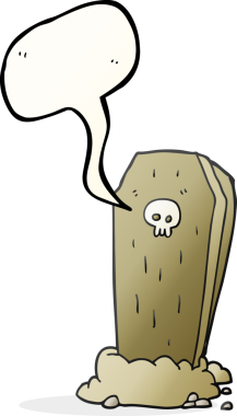 Bir insan tarafından çizilmiş serbest konuşma balonu karikatürü korkunç tabut.