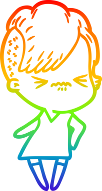 Gökkuşağı gradyan çizgi çizimi Bir insan tarafından çizilmiş sinirli hippi kız