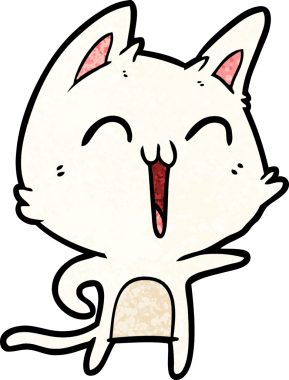 Bir insan tarafından çizilmiş mutlu çizgi film kedisi.