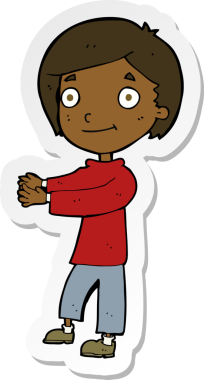 Bir insan tarafından çizilmiş mutlu bir çocuğun çıkartması.