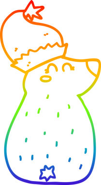 Gökkuşağı gradyan çizgisi bir insan tarafından çizilmiş Noel şapkası giyen bir ayının çizimi