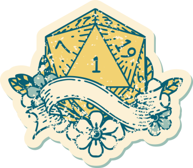 Retro Dövme Biçimi Doğal Bir d20 zar bir insan tarafından çizildi